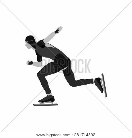Athlete Speed Skater Black And White Silhouette