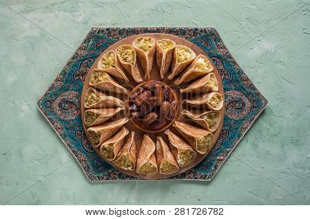 Qatayef Asafiri, Arabian Pancake Stuffed With Sweet Cheese.