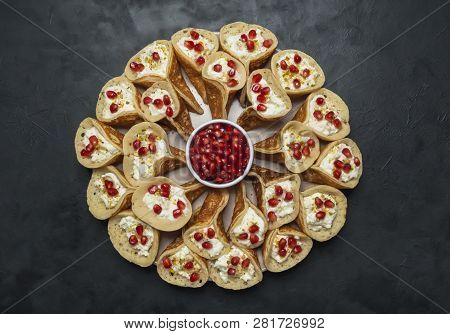 Qatayef Asafiri, Arabian Pancake Stuffed With Sweet Cheese.