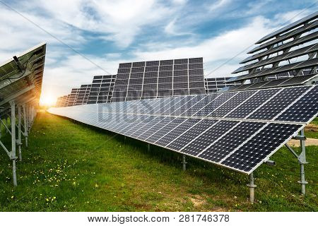 Solar Panels, Photovoltaics, With Sun Tracking Systems -  Alternative Electricity Source, Concept Of