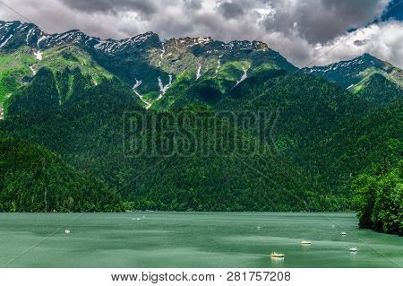 Mountains Surrounding Ritsa Lake In An Abkhazia