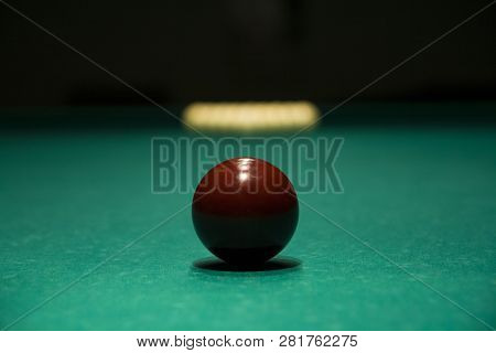 Playing Billiard. Billiards Balls On Green Billiards Table. Billiard Sport Concept. Russian Pyramid 