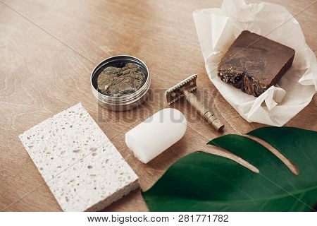 Zero Waste, Plastic Free Beauty Essentials. Natural Soap, Solid Shampoo In Metal Tin, Reusable Razor
