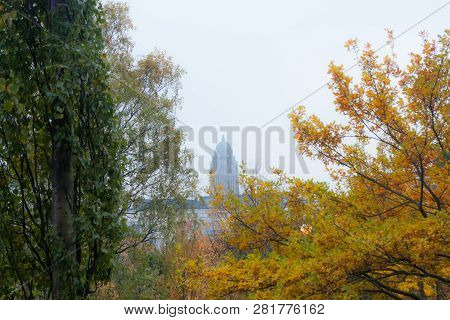 Helsinki, Finland. Kallio District And Church Cityscape At Autumn.