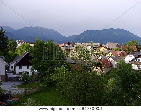 View Of Mountain Village Radovljica In Slovenia