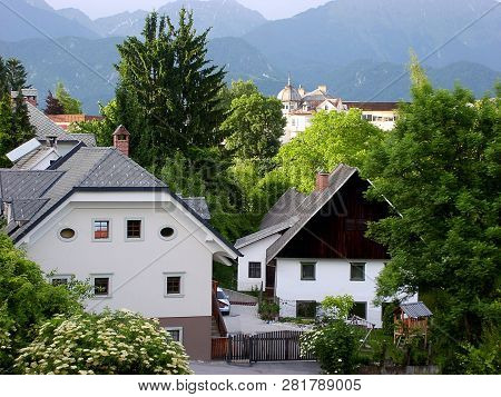 View Of Mountain Village Radovljica In Slovenia