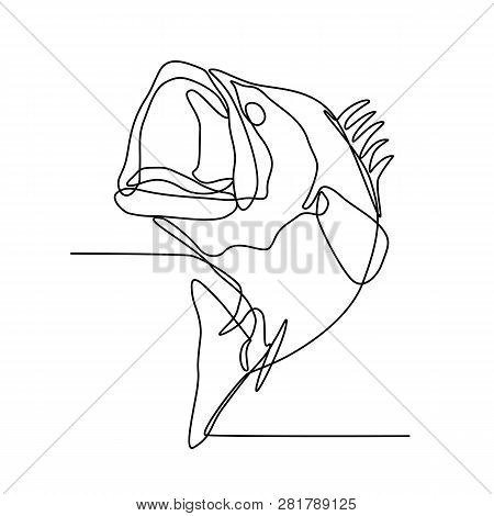 Continuous Line Illustration Of Largemouth Bass, Freshwater Gamefish That Is A Species Of Black Bass