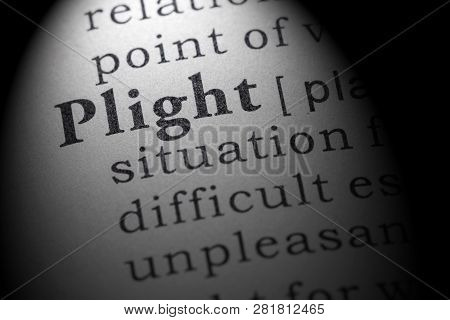 Fake Dictionary, Dictionary Definition Of The Word Plight. Including Key Descriptive Words.