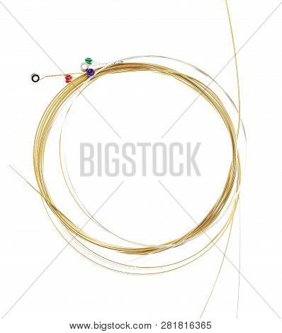 Strings For Guitar Isolated On A White Background. Macro