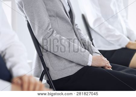 Business People Waiting For Job Interviews Or Taking Part At Conference In Office, Close-up. Women S