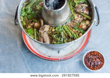 Braised Beef Clear With Meat Tendon Soup Stew (ekaehla Meat) With Vegetable In Hot Pot For Sale At T