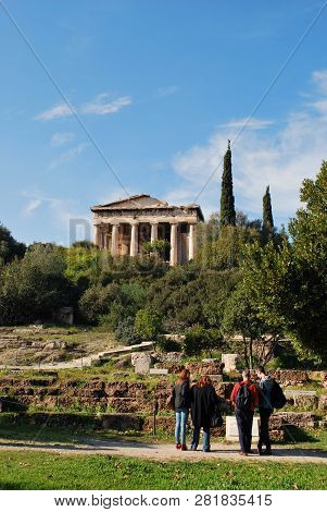 Athens, Greece - December 28, 2015: The Temple Of Hephaestus