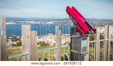 Public Telescope On Mount St. Clair Overlooking The Town Of Sete