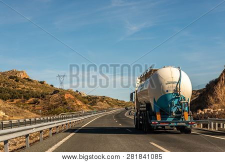 Granada Spain, December 15, 2018 A Fast Road In The Mountains To The City Of Granada In Spain, A Typ
