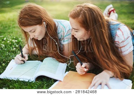 Can I Copy Your Homework, Sure But Change It Little. Good-looking Twin Sisters With Freckles, Sharin