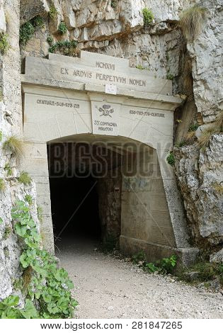 Entrance Of The Military Road Of The 52 Tunnels Leading To The Papa Refuge At Valli Del Pasubio, In 