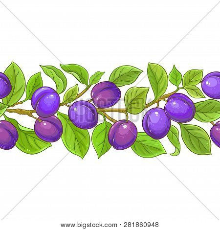 Plum Brances Vector Pattern On White Background