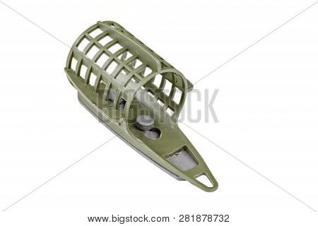 Fishing Equipment. Brown Feeder Fishing Flat On A White Background.