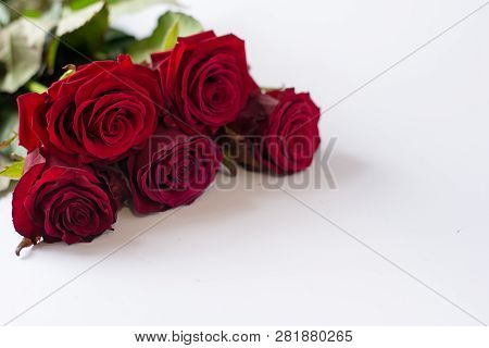 Red Beautiful Flowers Isolated On White . Bouquet Of Red Roses. Red Roses Isolated On White