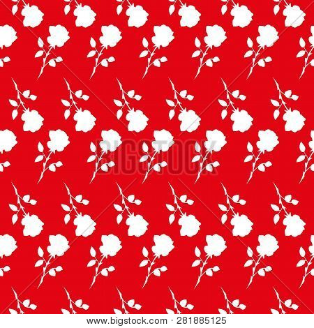 Seamless Pattern Of White Roses On Red
