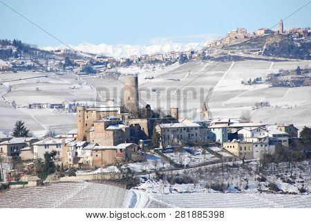 View Of Langhe Hills With Castle Of Castiglion Falletto, Piedmont - Italy