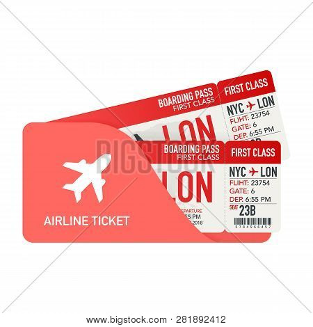 Airline Tickets Or Boarding Pass Inside Of Special Service Envelope. Tickets Icon. Vector Stock Illu