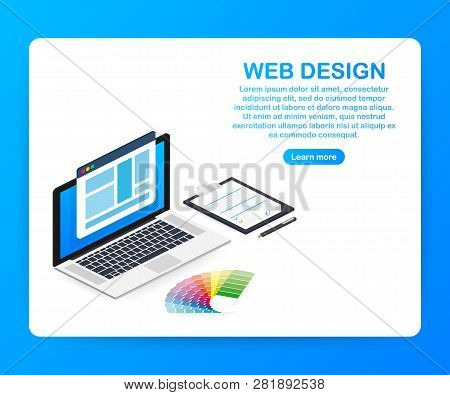 Web Design Illustration. Concept Of Creating Websites, Designed Banners For Ui, Ux Design And Web De
