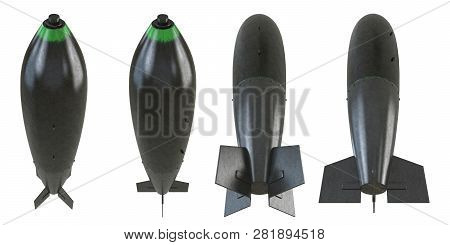 Set Of Aircraft Bombs Rendered In 3d. Asset For Game Design.