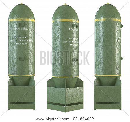 Set Of Old World War Era Aircraft Bombs Rendered In 3d. Asset For Game Design.
