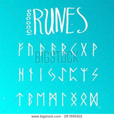 Set Of Old Norse Scandinavian Runes. Runic Alphabet, Futhark.