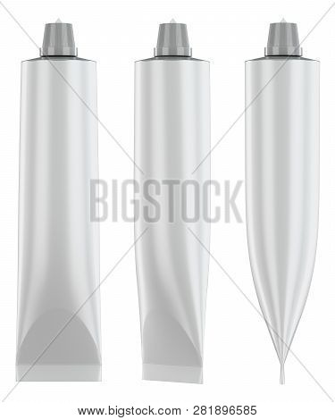 White Ointment Tube Isolated On White Background. Front And Side View.