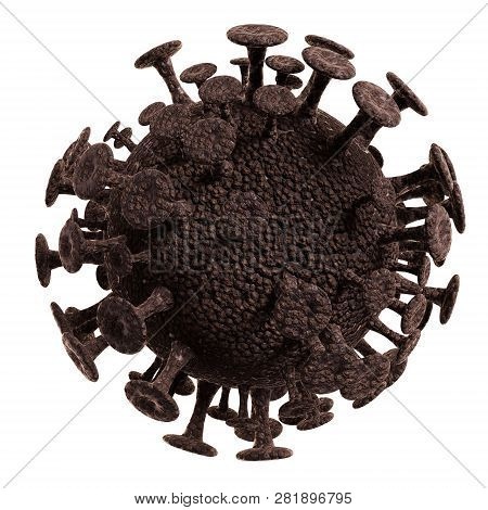 3d Render Of A Dark Brown Infectious Virus Cell. Contagious Disease Concept. Isolated On White Backg
