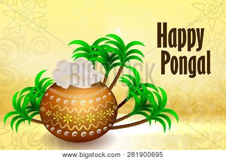 Happy Pongal Holiday Illustration Background. Vector Illustraition
