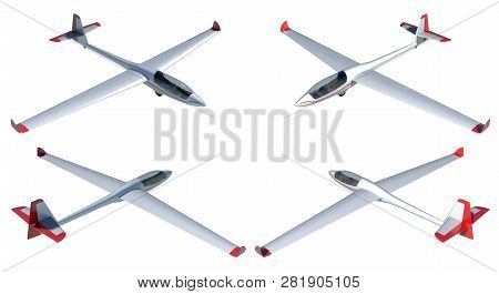 3d Render Of A Twin Seater Glider From Multiple Perspective Views.