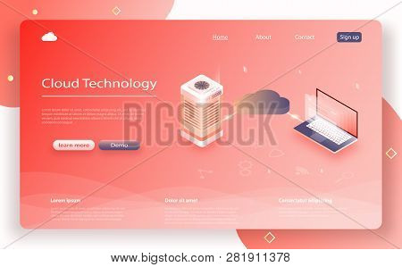 Isometric Modern Cloud Technology, Networking Concept. Online Computing Technology. Cloud Data Stora