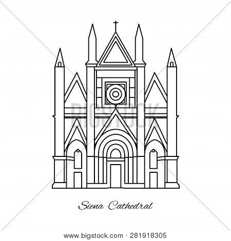 Italy, Siena Cathedral Line Vector Illustration. Italy Building On White Background