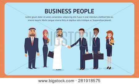 Meeting Business People For Signing An Agreement. Group Man, Woman Business Negotiations. Bearded Ar