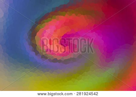 Colorful Wave Twirl Mix Fragmented Panel Multifaceted Orange Crimson Red On Blue Green Background