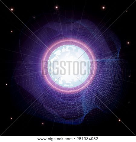 Magnetar With Magnetic Field. Neutron Star Makes Radiation Ray Waves In The Deep Universe. Blitzar. 