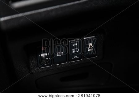 Novosibirsk, Russia -february 01, 2019:  Nissan Xtrail, Close-up Of The Headlight Adjustment Buttons
