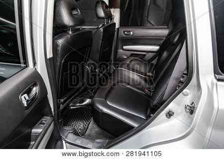 Novosibirsk, Russia -february 01, 2019:  Nissan Xtrail, Close-up Of The Rear Seats. Photography Of A