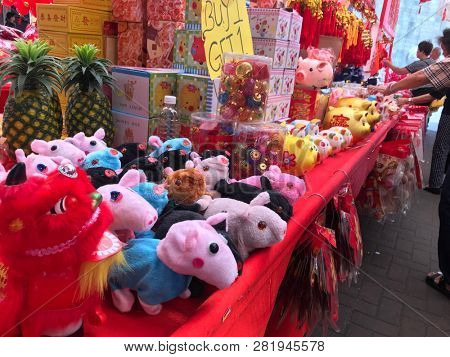 chinese new year decorations in a street market in Clementi, Singapore February 1st 2019