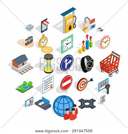 Megapolis Icons Set. Isometric Set Of 25 Megapolis Icons For Web Isolated On White Background