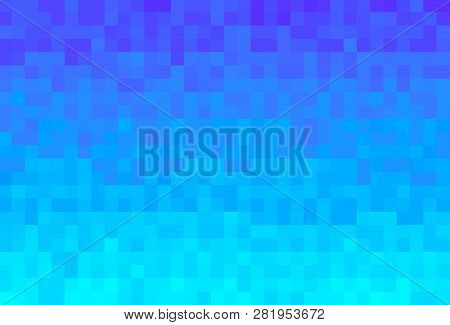 Abstract Cyan Gradient Background. Texture With Pixel Square Blocks. Mosaic Pattern.