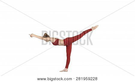 Tuladandasana Or Balancing Stick Pose Is An Advanced Yoga Posture Made By Beautiful Yogi Woman On Wh