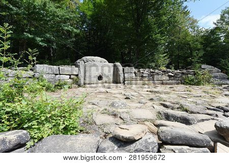 Mysterious Dolmen In The Valley Of The River Zhane In The Mountains Of Gelendzhik. Dolmen In The Mou