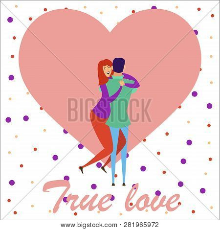 Greeting Card With Lovers. Young Men And Women Characters