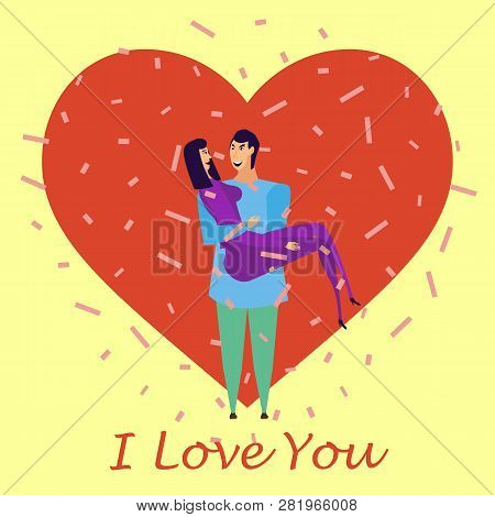 Greeting Card With Lovers. Young Men And Women Characters