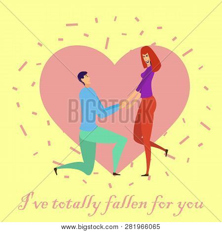 Greeting Card With Lovers. Young Men And Women Characters