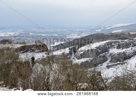 View From The Top Of Cheddar Gorge In Somerset On A Snowy Day